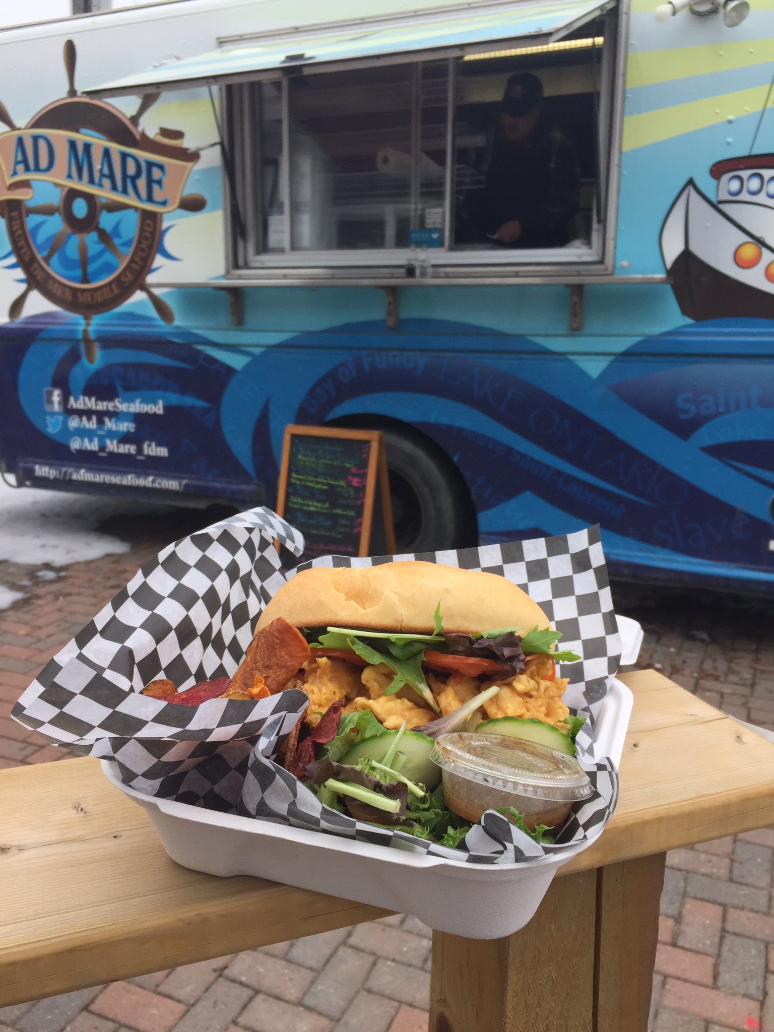 Ad Mare seafood truck with shrimp po' boy